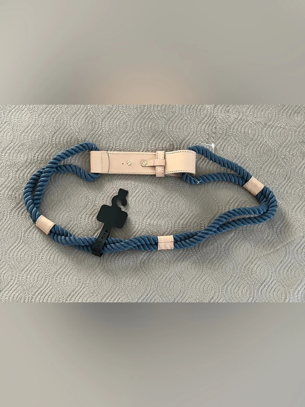 Chicos faux leather and rope belt in blue and cream size medium